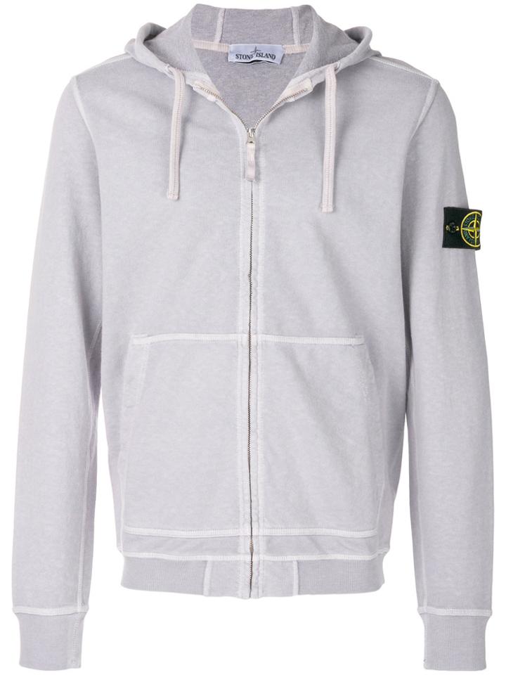 Stone Island Logo Patch Zipped Hoodie - Grey