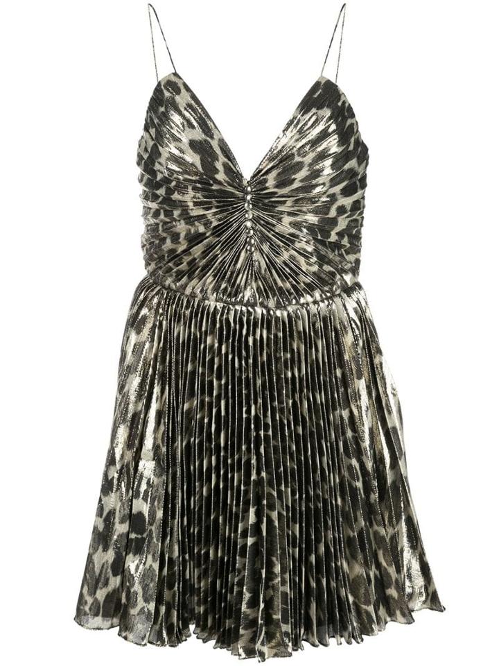 Saint Laurent Shiny Leopard Print Mini Dress - Gold
