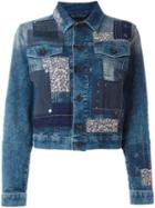 Diesel Patchwork Denim Jacket, Women's, Size: Medium, Blue, Cotton/spandex/elastane/polyester