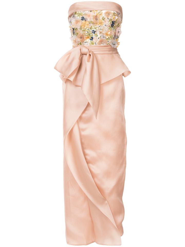 Marchesa Embroidered Wrap Maxi Dress - Pink & Purple