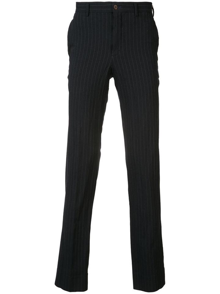 Comme Des Garçons Homme Plus Pinstripe Tapered Trousers, Men's, Size: Medium, Blue, Polyester/cupro