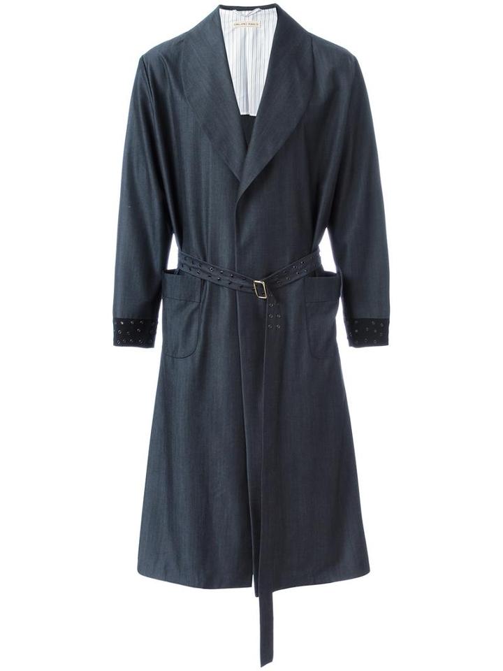 Emiliano Rinaldi Belted Mid Coat, Men's, Size: 50, Grey, Wool/viscose/cupro