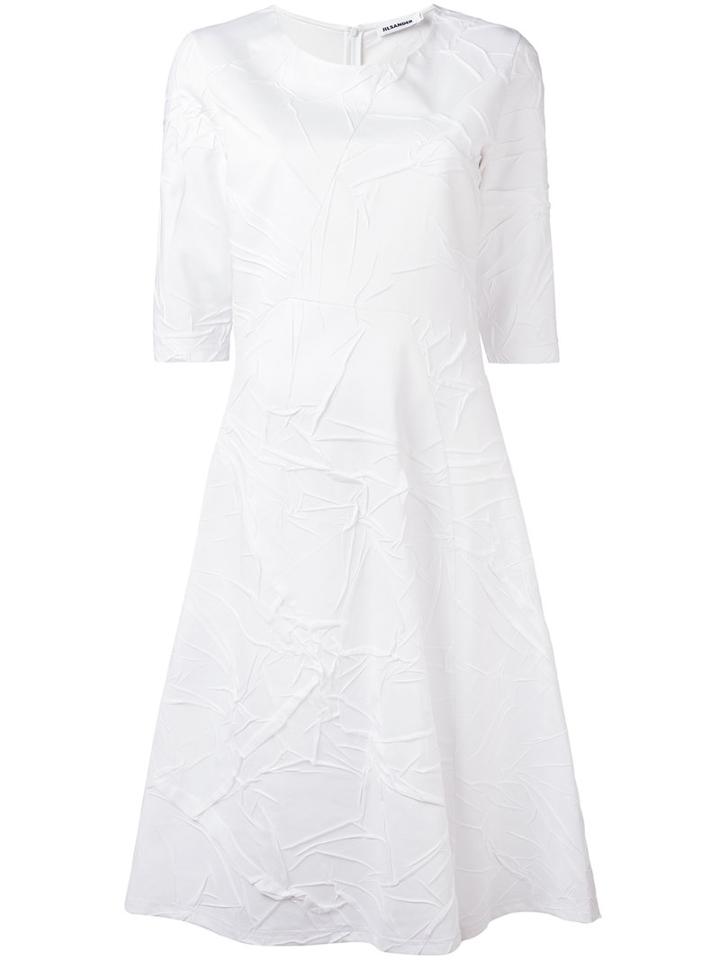 Jil Sander Wrinkle Effect Flared Dress, Women's, Size: 36, White, Cotton/polyester