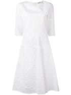 Jil Sander Wrinkle Effect Flared Dress, Women's, Size: 36, White, Cotton/polyester
