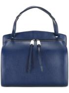 Jil Sander Front Zip Tote, Women's, Blue, Calf Leather