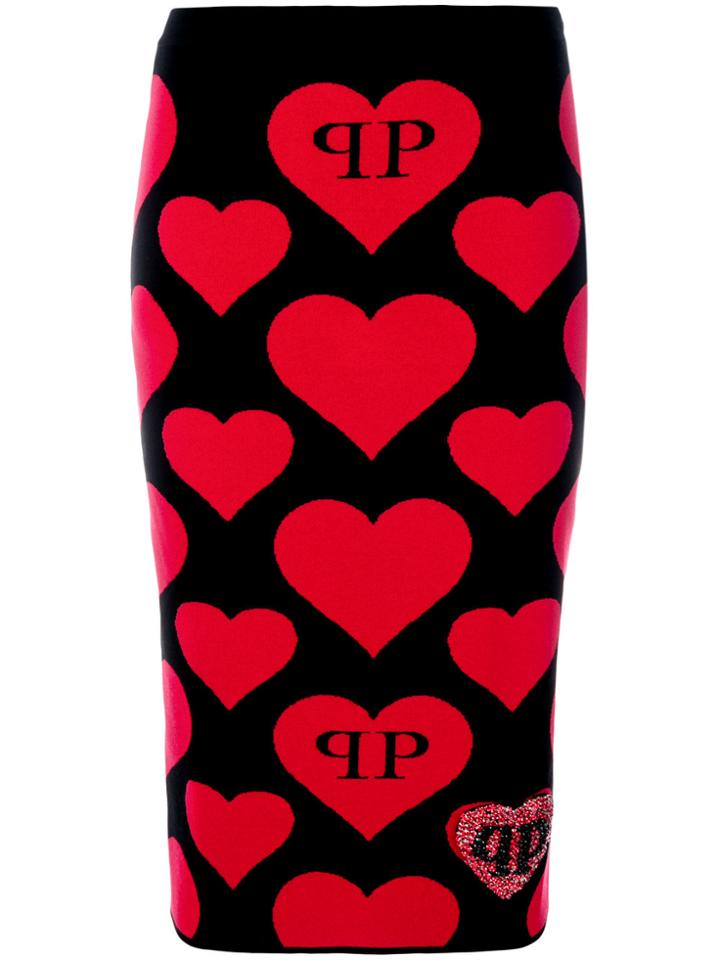 Philipp Plein Heart Intarsia-knit Skirt - Black