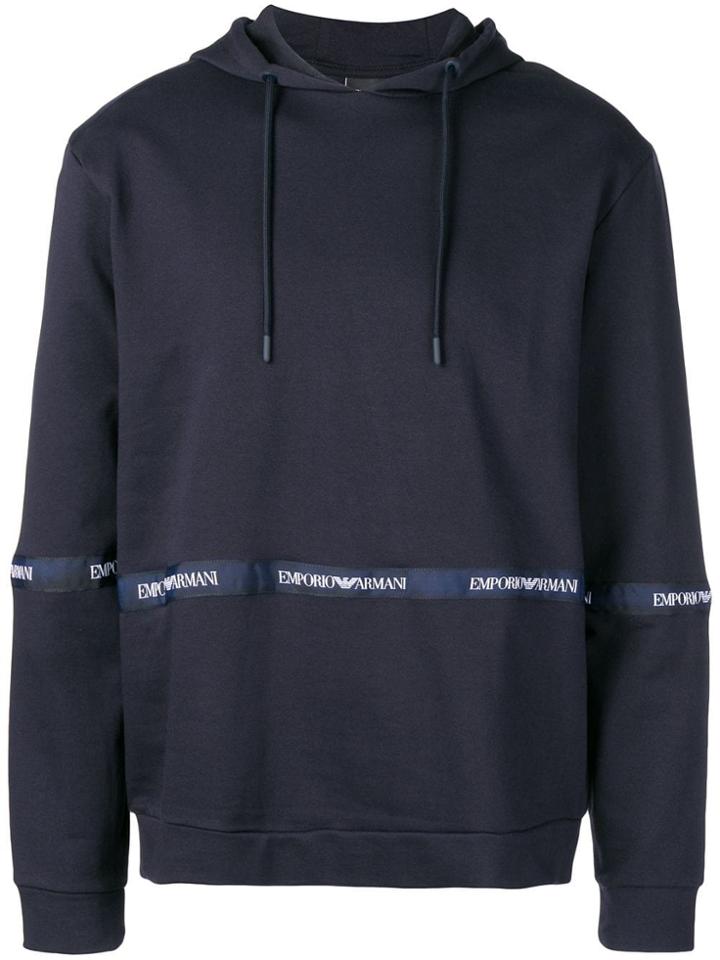 Emporio Armani Logo Tape Hoodie - Blue