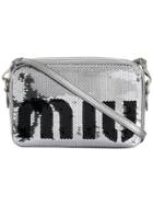 Miu Miu Sequined Logo Crossbody Bag - Silver