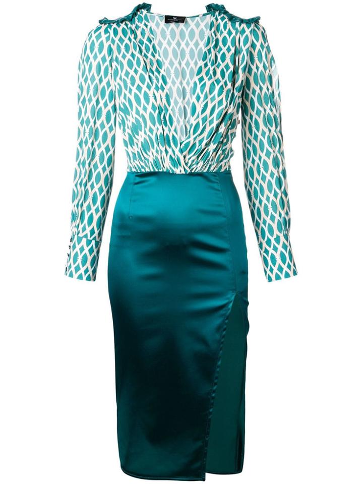 Elisabetta Franchi Plunge Neck Fitted Dress - Green