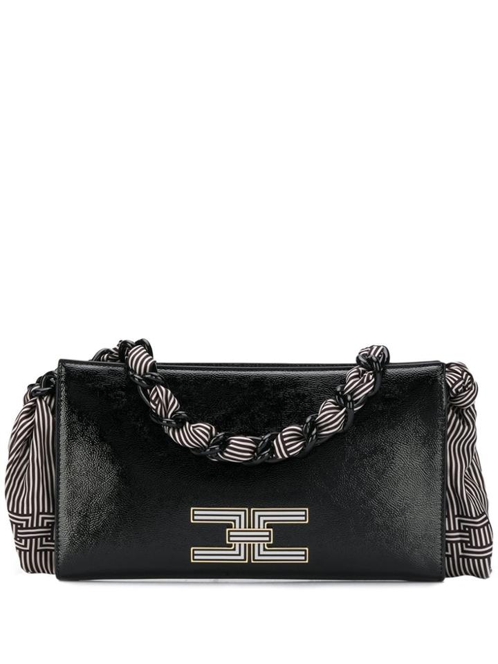 Elisabetta Franchi Plaited Striped Print Shoulder Bag - Black