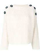 Isabel Marant - Button Detail Sweater - Women - Polyester/wool/alpaca - 40, White, Polyester/wool/alpaca