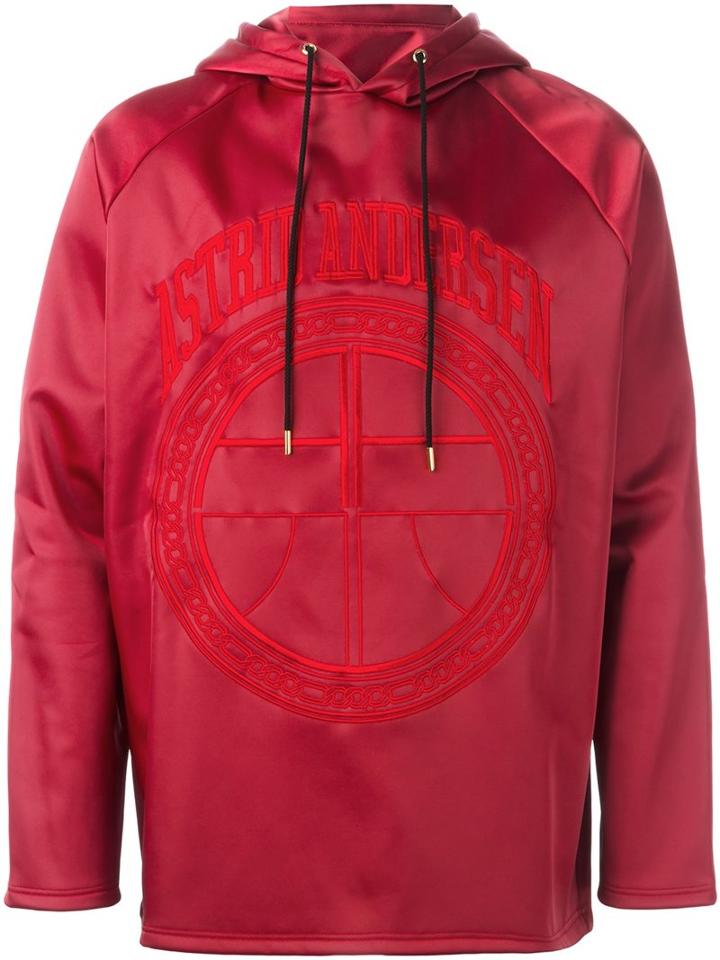 Astrid Andersen Embroidered Logo Hoodie, Men's, Size: Medium, Red, Polyamide/spandex/elastane