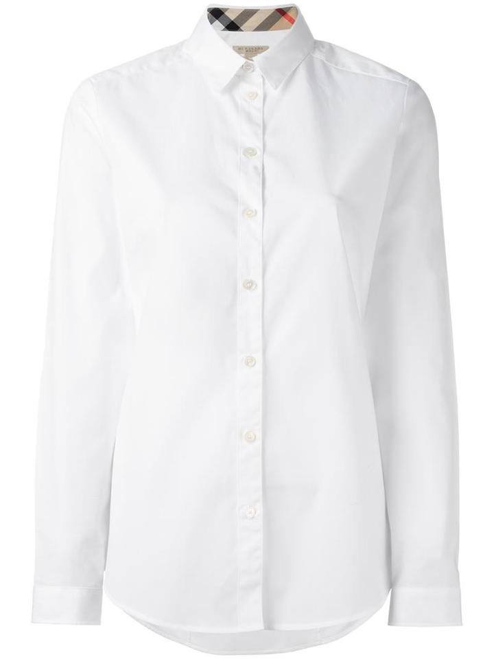 Burberry Checked Cuffs Shirt, Women's, Size: Xl, White, Cotton/spandex/elastane