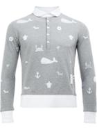 Thom Browne Long Sleeve Polo Shirt - Grey