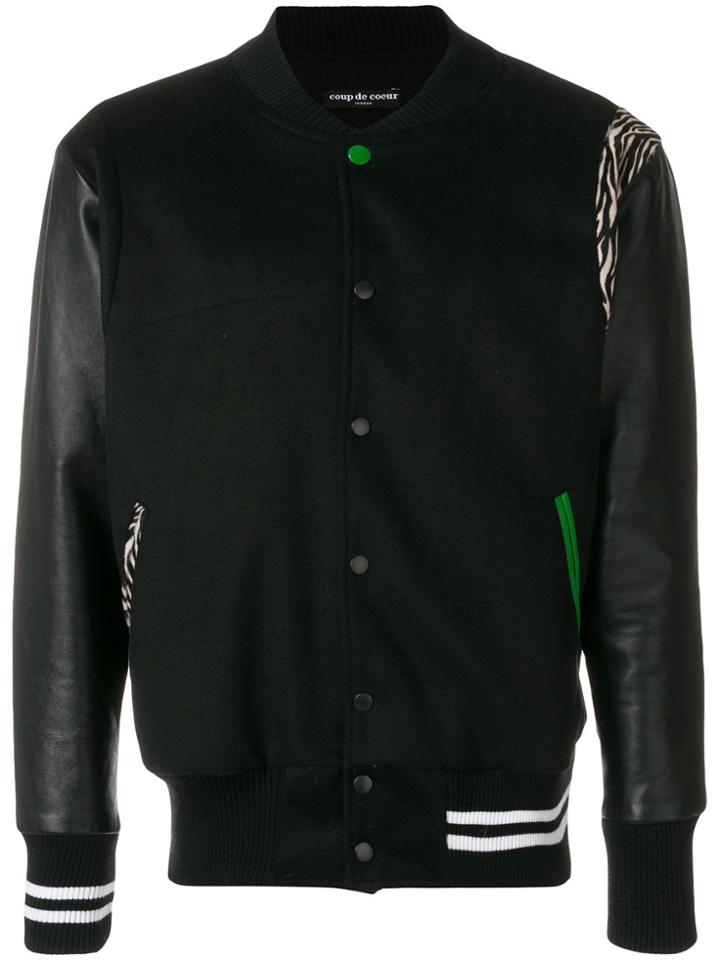 Coup De Coeur Contrast Details Varsity Jacket - Black