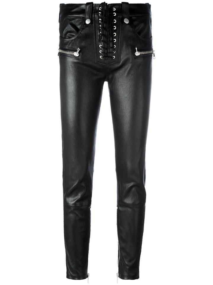 Unravel Project Drawstring Leather Trousers, Women's, Size: 27, Black, Lamb Skin/polyester/polyurethane
