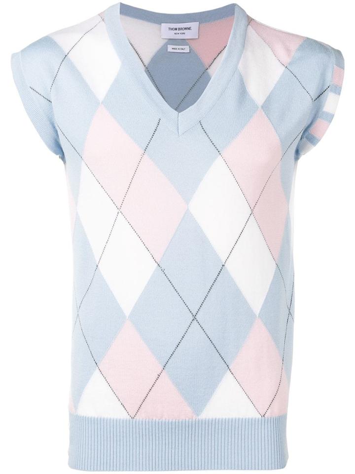 Thom Browne 4-bar Argyle V-neck Pullover Vest - Blue