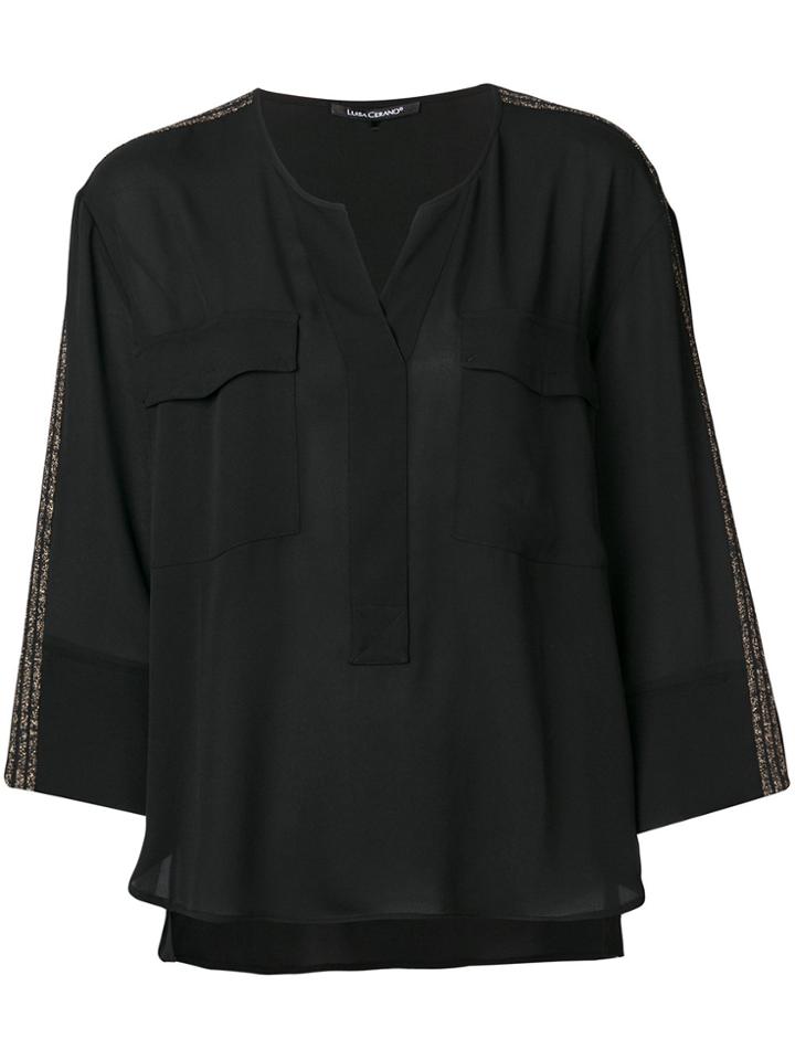 Luisa Cerano Metallic Side Strap Blouse - Black