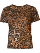 Saint Laurent Leopard And Feather Print T-shirt, Women's, Size: Xs, Brown, Cotton