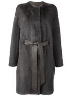 Liska Belted Coat, Women's, Size: Medium, Green, Lamb Skin/lamb Fur/mink Fur