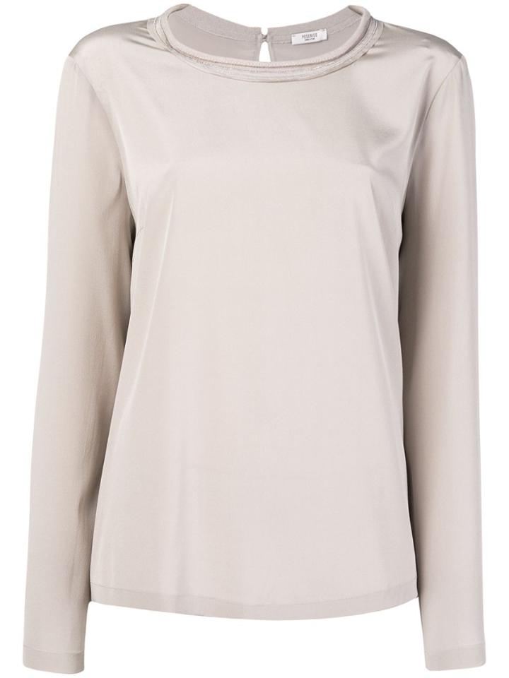 Peserico Embellished Neckline Blouse - Nude & Neutrals