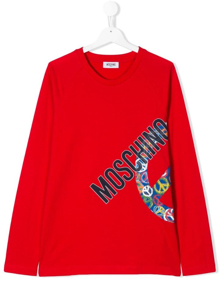 Moschino Kids Teen Peace Logo Printed T-shirt - Red