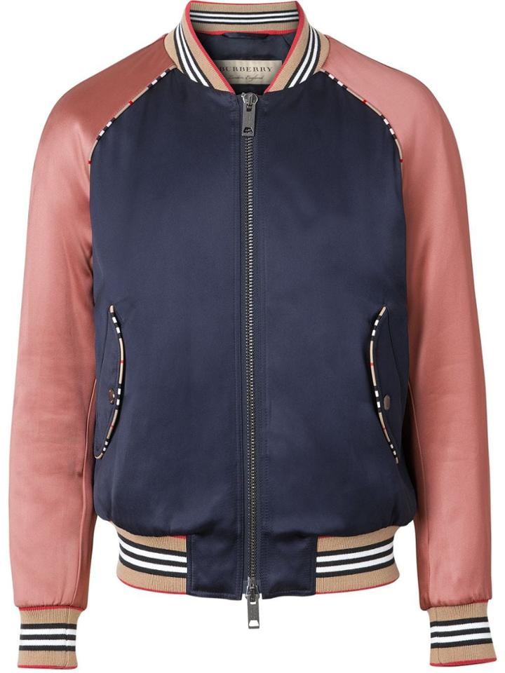 Burberry Icon Stripe Detail Monogram Motif Bomber Jacket - Pink