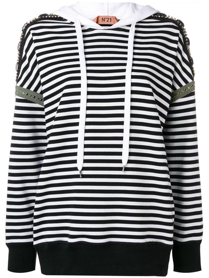 Nº21 Striped Embellished Hoodie - White