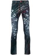 Philipp Plein Paint-effect Distressed Jeans - Blue
