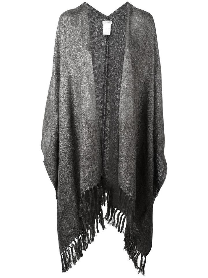 Brunello Cucinelli Fringed Poncho, Women's, Grey, Linen/flax/polyamide/polyester