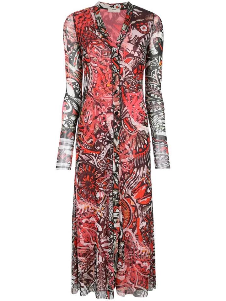 Fuzzi Patterned Long Cardigan - Pink