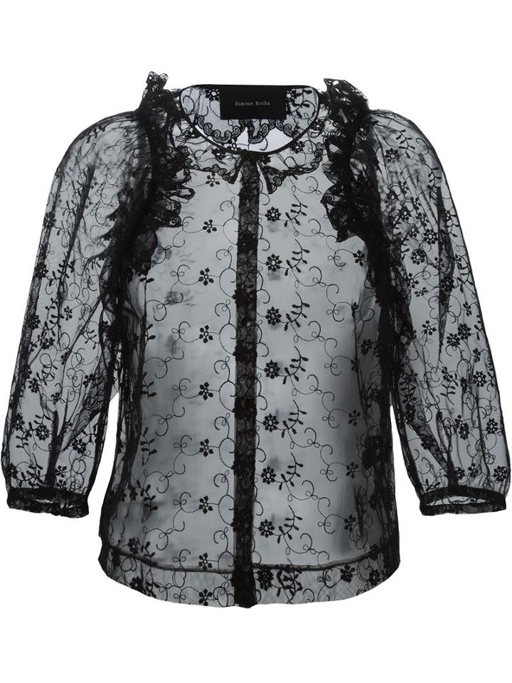 Simone Rocha Sheer Lace Blouse, Women's, Size: 10, Black, Cotton/nylon