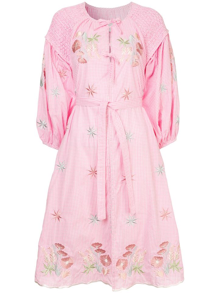 Innika Choo Gingham Check Embroidered Dress - Pink & Purple