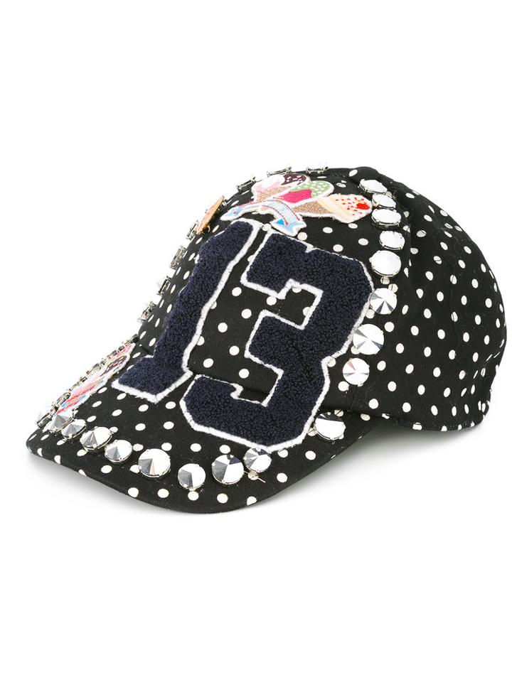 Dolce & Gabbana 'st Pois' Patch Cap, Women's, Size: 56, Black, Cotton/spandex/elastane/virgin Wool