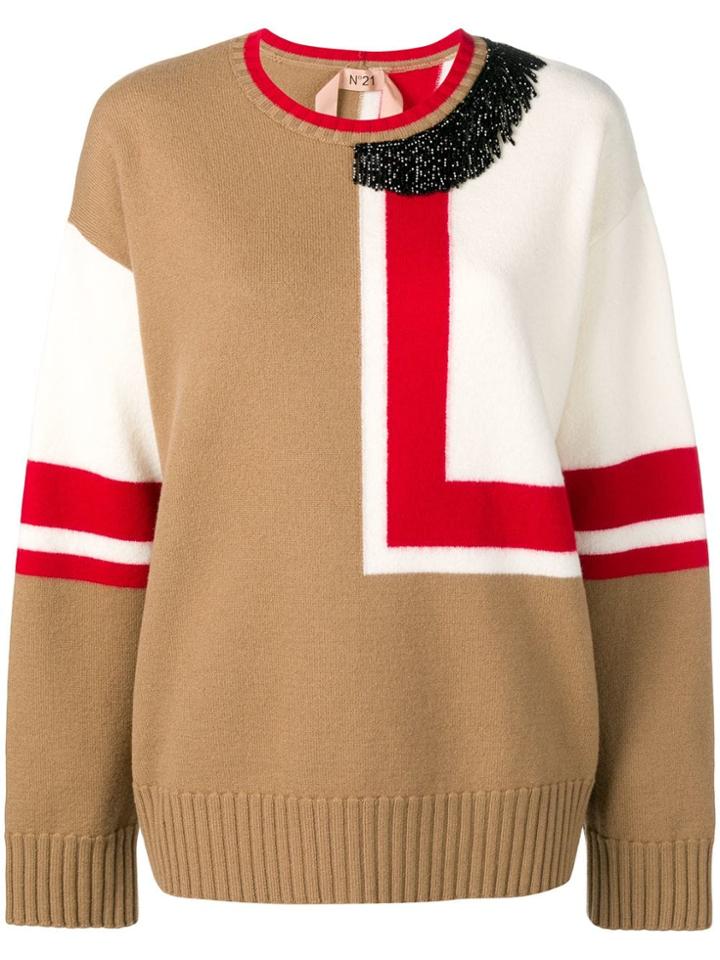 No21 Colour-blocked Embellished Jumper - Neutrals