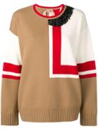 No21 Colour-blocked Embellished Jumper - Neutrals