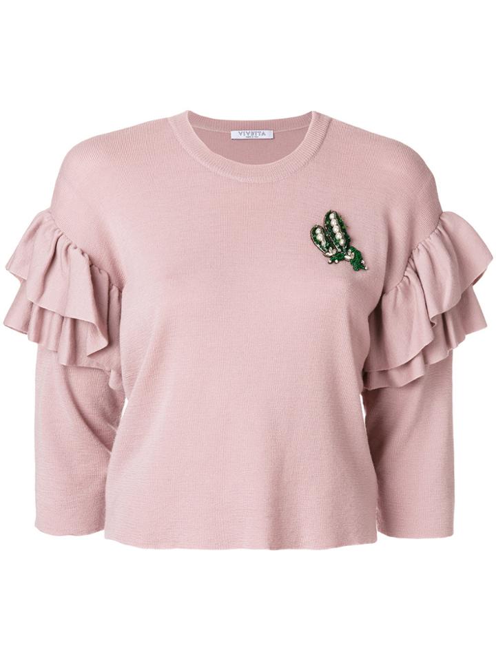 Vivetta Embellished Gathered Top - Pink & Purple