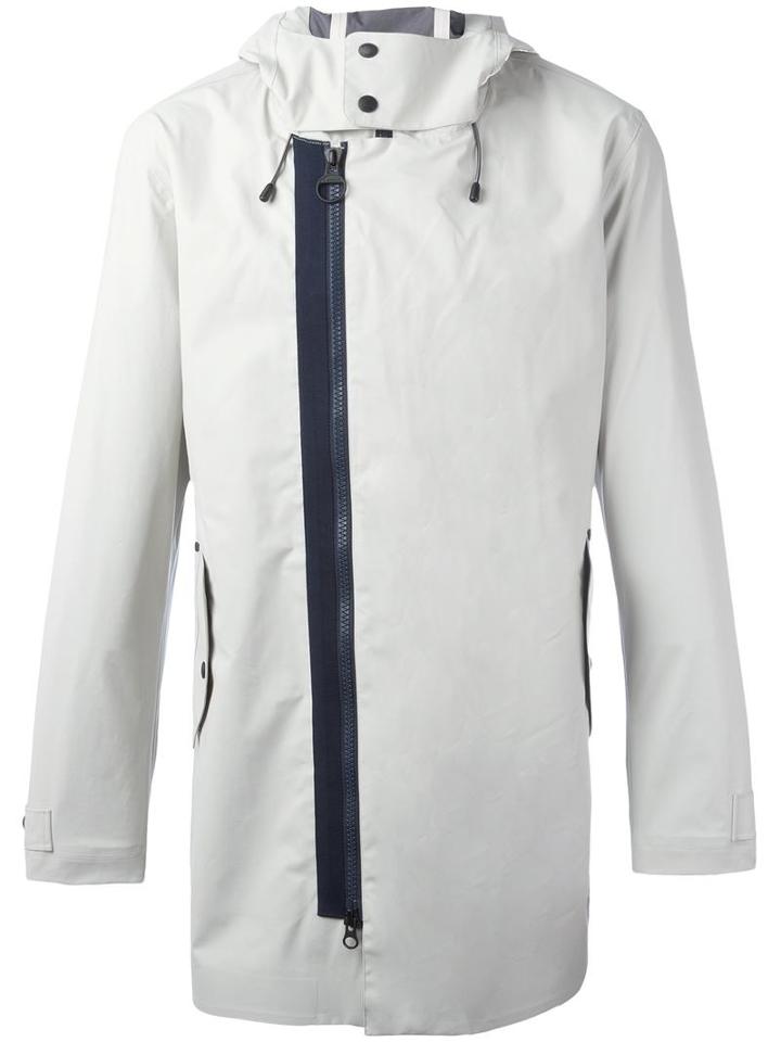 Z Zegna Dislocated Zip Hooded Jacket, Men's, Size: Medium, Grey, Cotton/polyester