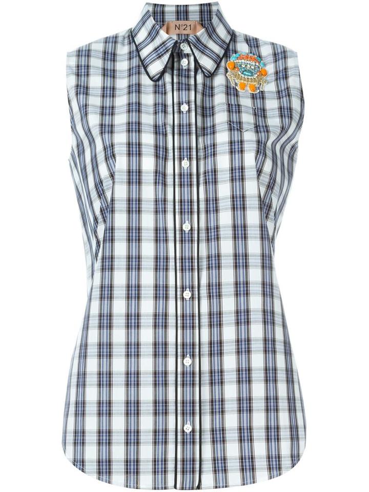 No21 Checked Panel Sleeveless Shirt