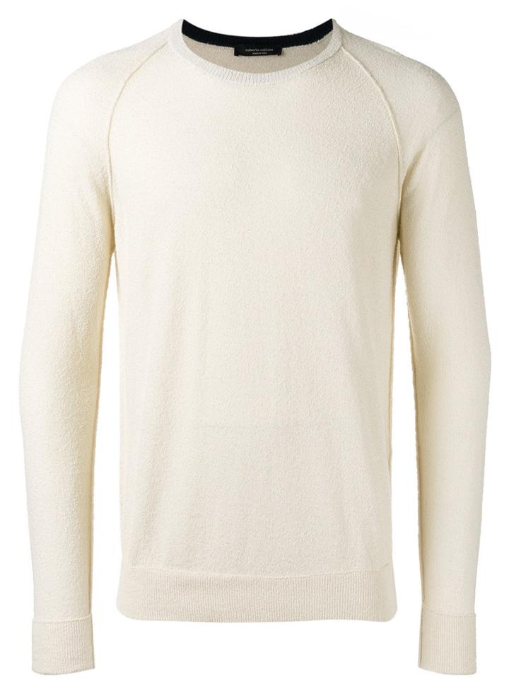 Roberto Collina Tweed Sweatshirt, Men's, Size: 48, White, Cotton/polyamide