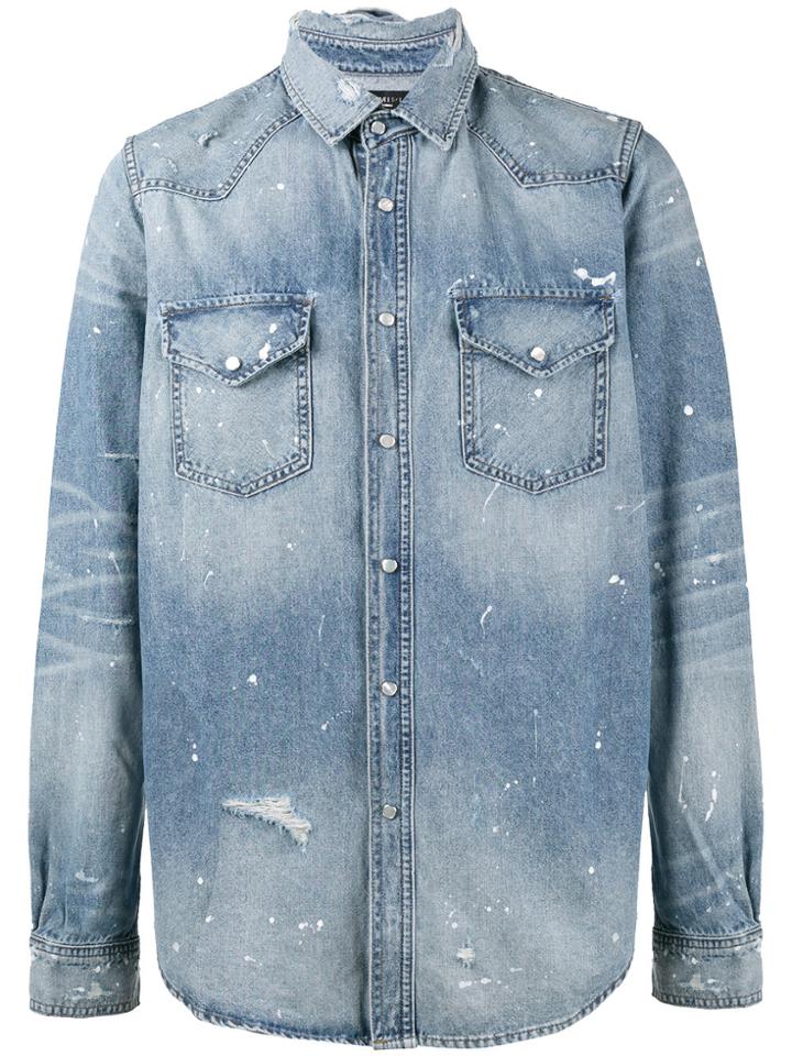 Amiri Paint Splattered Denim Shirt - Blue