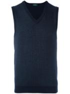 Zanone V-neck Vest, Men's, Size: 48, Blue, Cotton/cashmere/virgin Wool