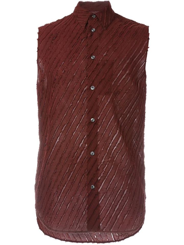 Maison Margiela Sleeveless Frayed Blouse, Men's, Size: 48, Red, Silk/cotton/polyamide