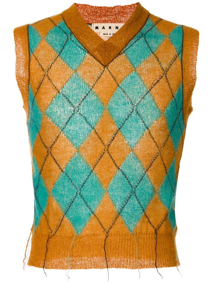 Marni Diamond Knit Sweater Vest - Brown