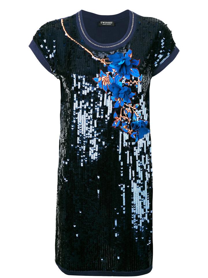 Twin-set - Sequin Embellished Dress - Women - Cotton/nylon/polyester/viscose - S, Women's, Blue, Cotton/nylon/polyester/viscose
