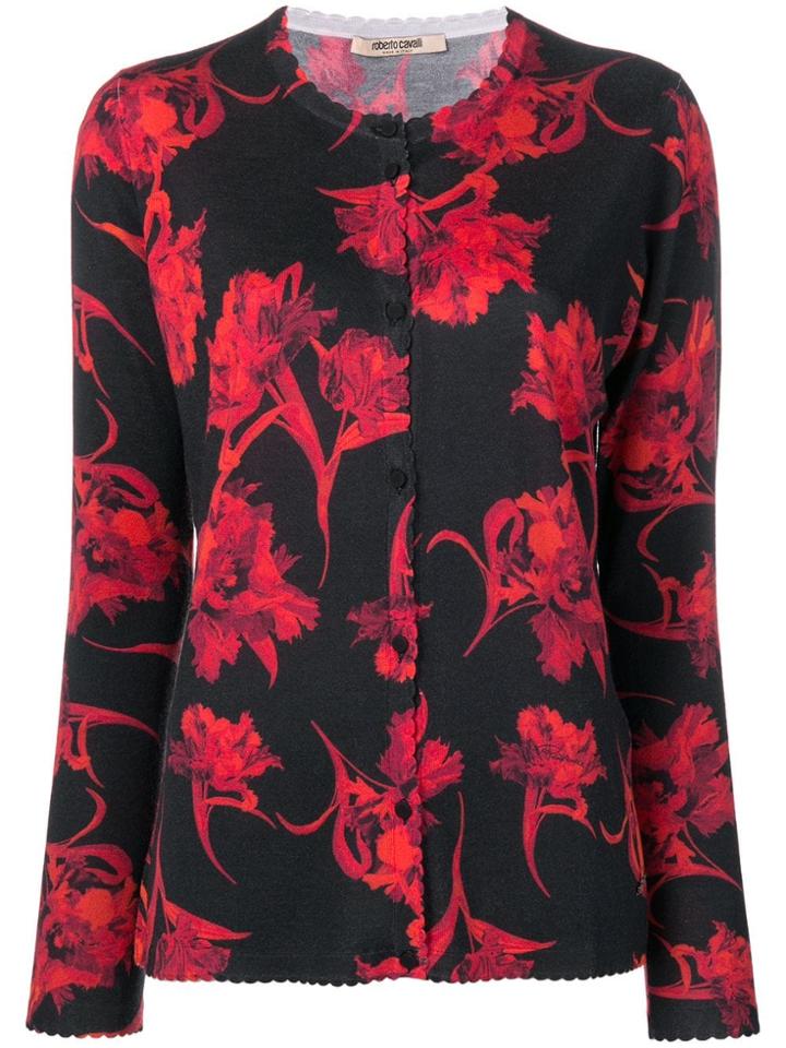 Roberto Cavalli Parrot Tulip Print Cardigan - Black