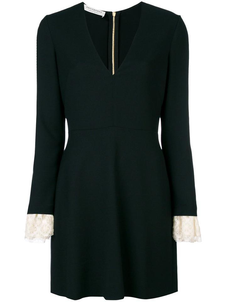 Philosophy Di Lorenzo Serafini - Lace Cuff Dress - Women - Viscose/virgin Wool/water - 40, Black, Viscose/virgin Wool/water