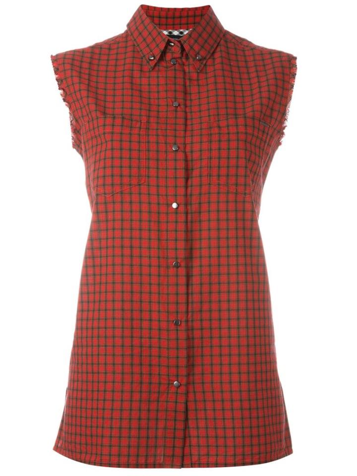Diesel Sleeveless Plaid Shirt, Women's, Size: S, Red, Cotton