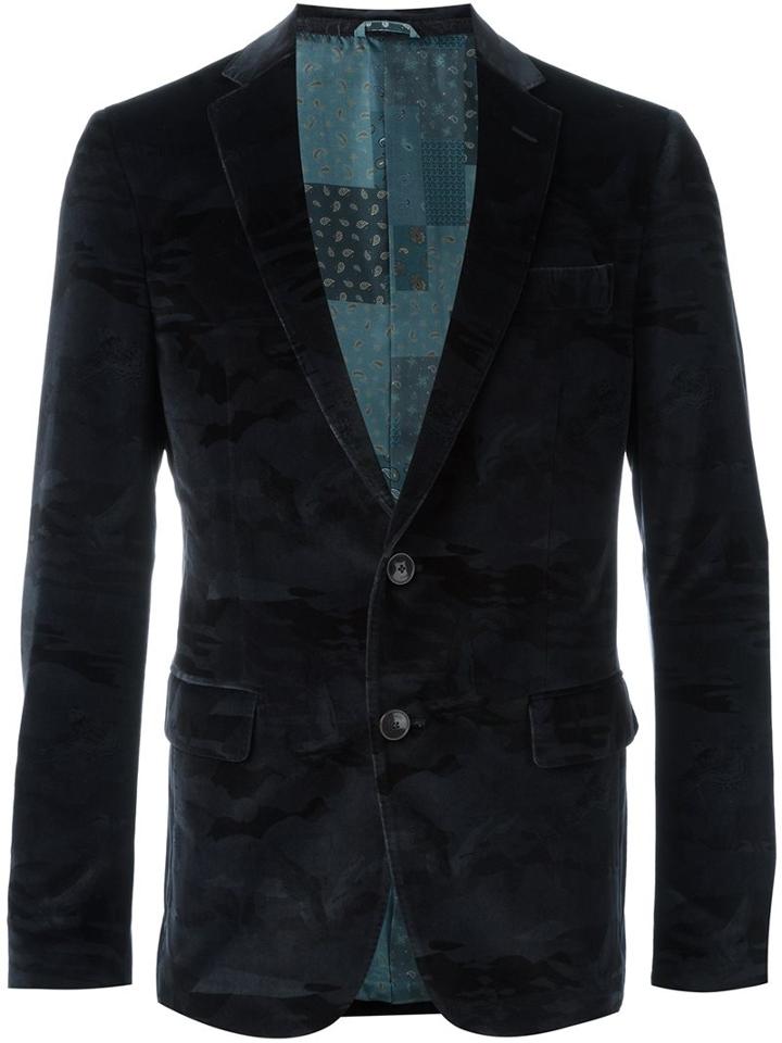 Etro Two Button Blazer, Men's, Size: 50, Blue, Silk/cotton/acetate/polyester
