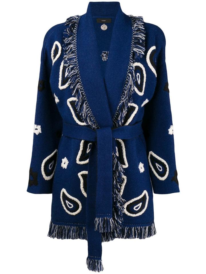 Alanui Cashmere Paisley Belted Cardigan - Blue